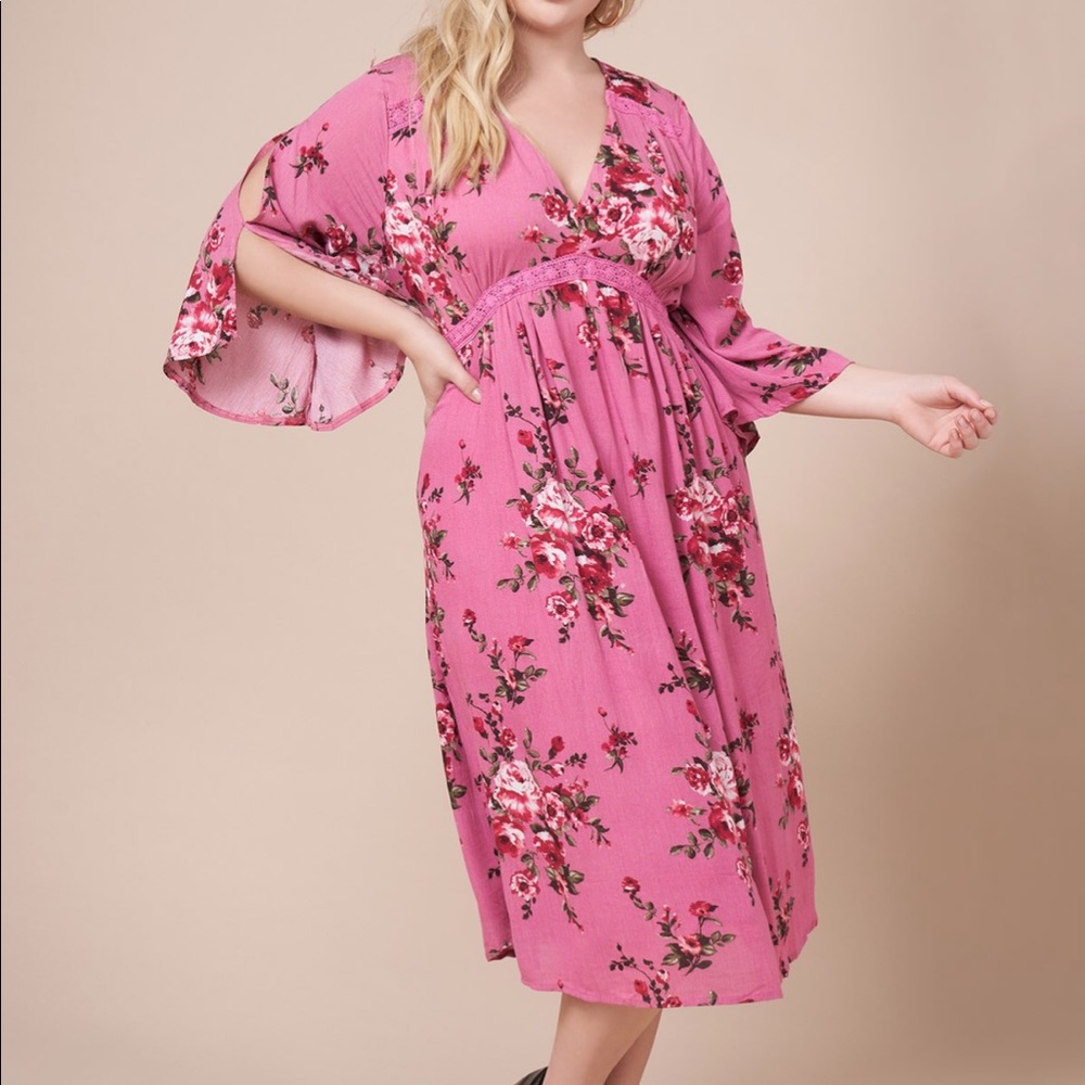 Plus size floral boho midi dress